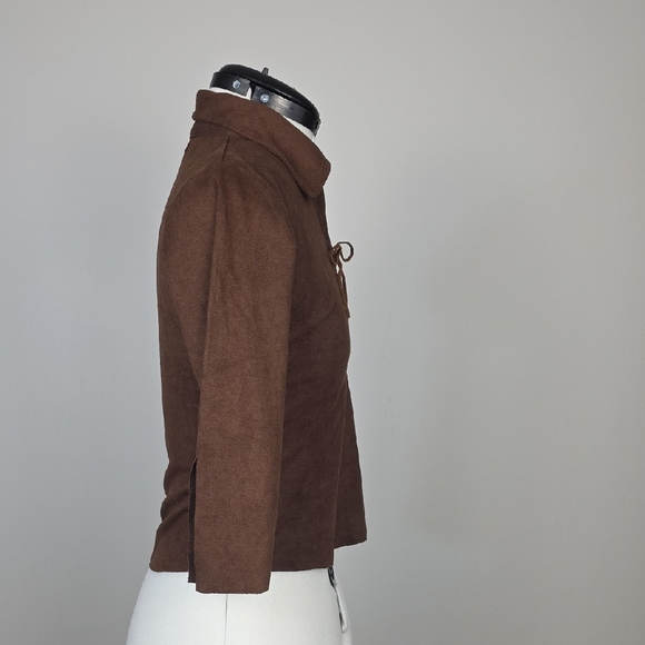 Shiyuan Brown Faux Suede Lace-Up Top – Y2K Retro Piece – Size XS - Picture 3 of 7